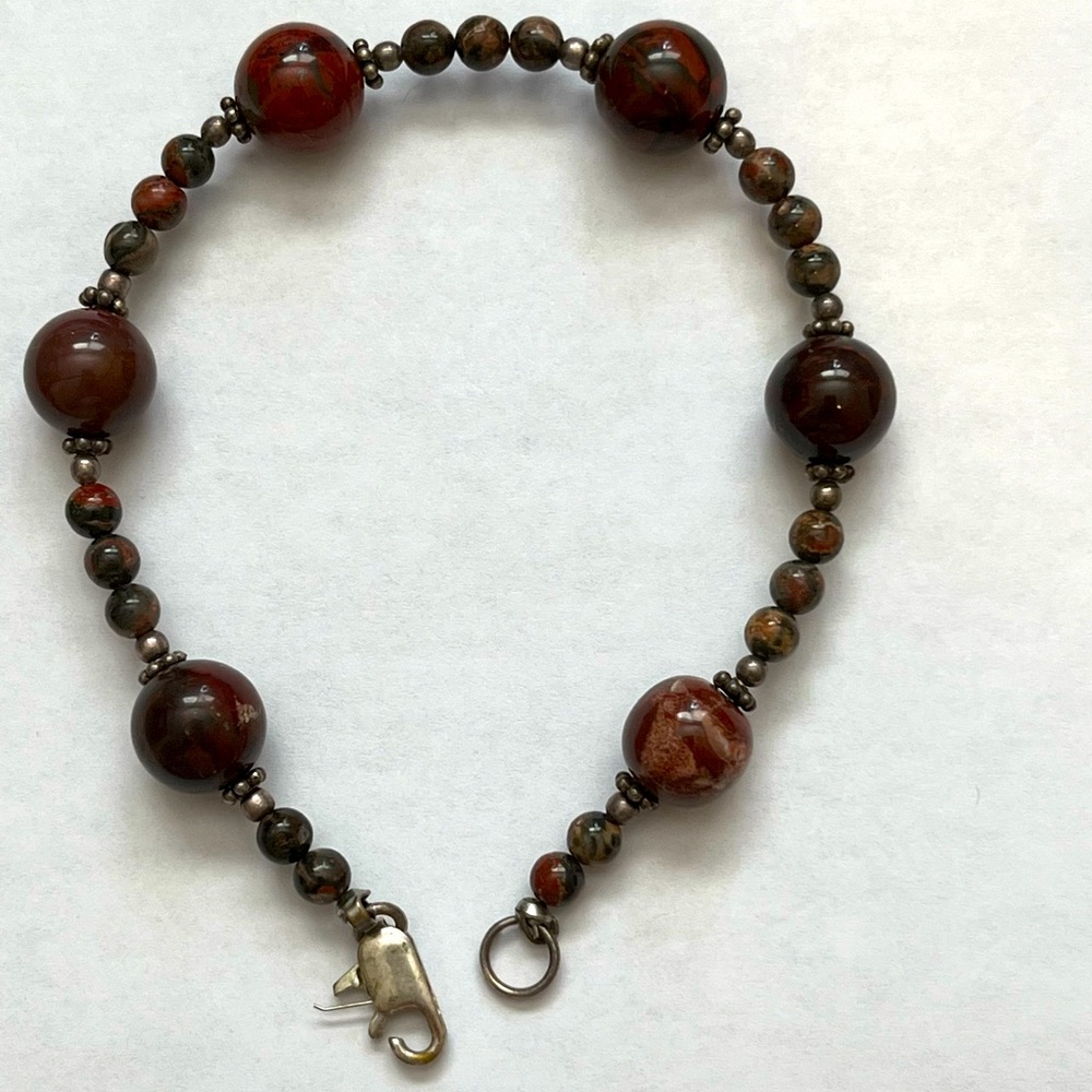 Pretty Genuine Brown Moonstone Stone Bracelet about 8 in long 925 SS clasp